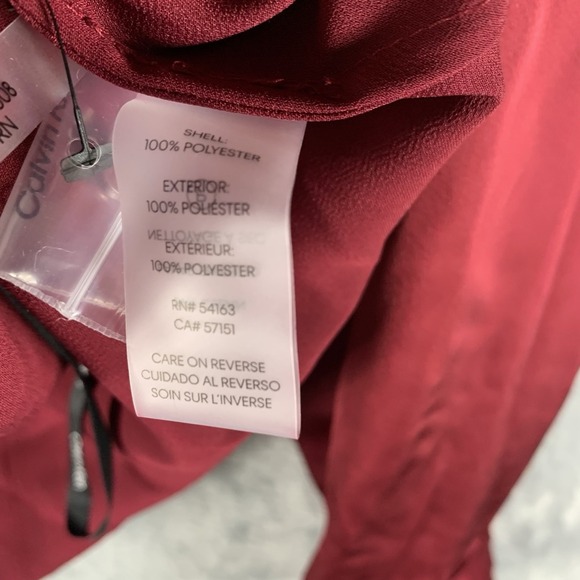 Calvin Klein Women's Blouse Top S Collar Long Sleeve‎ Faux Wrap Satin Red NWT - Picture 6 of 9